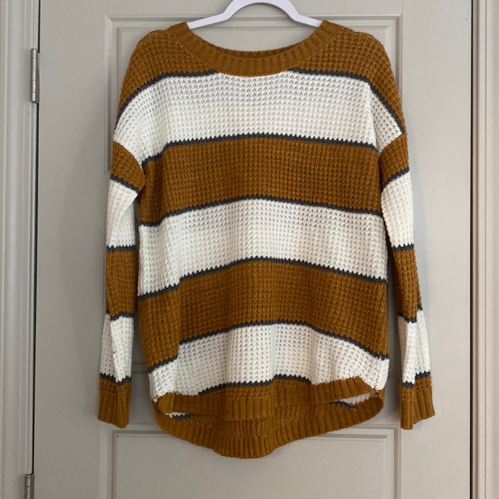 Brown and White Striped Sweater 🍂